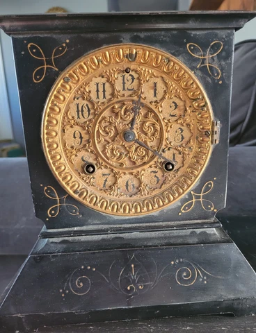 Antique Ansonia Clock Co Iron Mantel Clock 1880s Gilded Age Cover