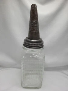 Antik Master MFG Co Litchfield IL 1926 Metall Ölauslauf Quadrat Glas Quart Glas - Bild 1 von 9