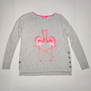 Maglione Lilly Pulitzer Caralynn fenicottero intarsiato taglia XXS grigio impreziosito - Foto 1 di 8