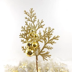 Set of 6 Glittered Cedar and Ornament Picks by Valerie in Gold - H230545 - Picture 1 of 6