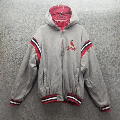 St Louis Cardinals Mens Jacket Medium Gray Red Reversible MLB Baseball Cover