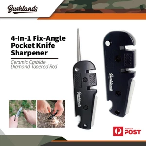 Bushlands 4-in-1 Fix-angle Pocket Knife Sharpener Ceramic Carbide Diamond Rod - Picture 1 of 4