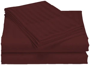 100% Egyptian Cotton 600-TC Deep Pocket Cal King Sheet Set Wine Stripe - Picture 1 of 1