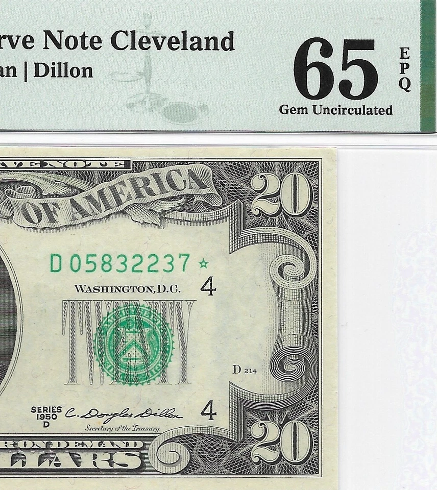 1950D $20 CLEVELAND * ЗВЕЗДА * ⭐️ FRN. Не бывшая в обращении банкнота PMG GEM 65 EPQ. - Изображение 1 из 3
