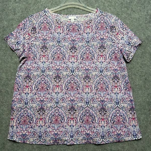 J Jill Love Linen Shirt Womens 1X Blue Boho Paisley Beach Light Travel Tee Comfy - Picture 1 of 13
