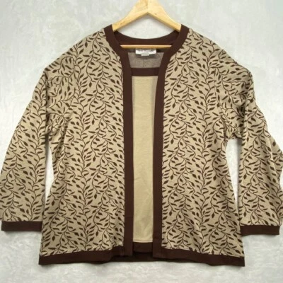 C.D. Daniels Open Front Cardigan Leaf Print Knit Sweater Jacket 1X - Image 1 of 4