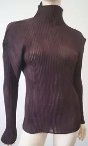 ISSEY MIYAKE Women's Brown High Polo Neck Pleated Blouse Top Sz: M/L - Picture 1 of 6