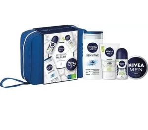 Nivea Men Skincare Set With 5Pc Shower Gel Face Wash Roll-On Cream Wash Bag - Picture 1 of 2