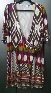 Ulla Popken Wrap Tunic Mini Dress UK 24/26 US 20/22 Tribal Ethnic Retro Jersey - Picture 1 of 20