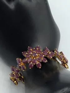 New 14k Yellow Gold Plated Natural Ruby ~11.00 Tcw Bracelet - Picture 1 of 7