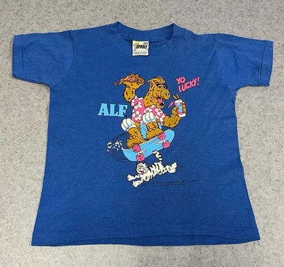 Camiseta gráfica vintage 1987 ALF “Yo Lucky!” monopatín pizza—talla 10/12 juvenil Foto 1 de 4