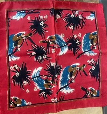 Pañuelo de bolsillo de seda italiana de 12" Sarga roja burdeos Tema hawaiano NUEVO Foto 1 de 4