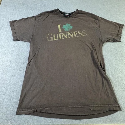 吉尼斯衬衫男式大号棕色 I 三叶草吉尼斯标志 T 恤圣帕特里克啤酒 — 第 1/4 张图片