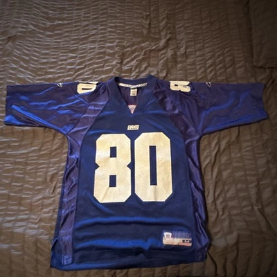 Camiseta Jeremy Shockey Giants Reebok NFL para hombre mediana vintage azul #80 Foto 1 de 4