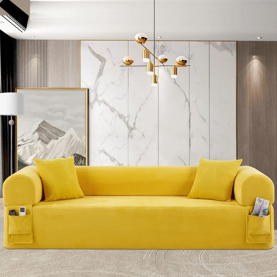 Компрессионный напольный диван 82,6 дюйма, вельветовый облачный бескостный диван с боковыми карманами - Изображение 1 из 1
