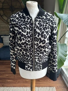 In Wear Womens Black/Grey Animal Print Long Sleeve Zip Up Bomber Jacket Sz 8/10 - Picture 1 of 2