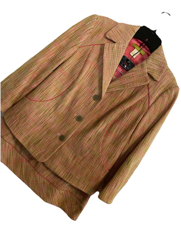 Sigrid Olsen 8 Falda Blazer Traje Conjunto de 2 Piezas, 100% Algodón, Rosa Tweed Oficina Mujer Foto 1 de 4