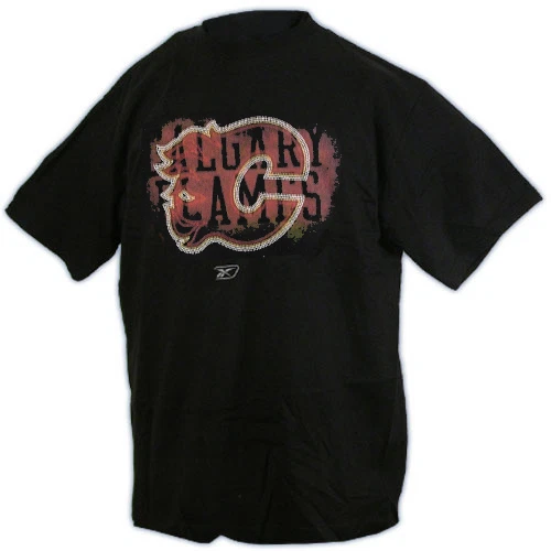 Calgary Flames CCM / Reebok NHL Hockey Stick & Spray Short Sleeve T-Shirt  - Image 1 of 1