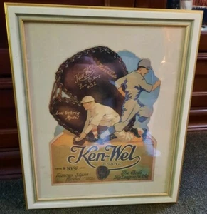 Vtg 1930's Ken-Wel Brand Lou Gehrig Model Baseball Glove Cardboard Store Display - Picture 1 of 2