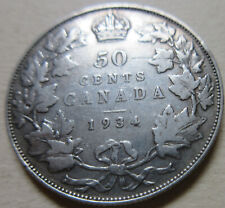 1934 Canada Silver Half Dollar Coin. BETTER GRADE George V Fifty Cents (RJ748)