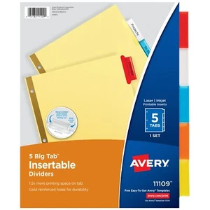 AVERY 5-Tab Binder Dividers Insertable Multicolor Big Tabs 1 Set 11109 - Picture 1 of 6
