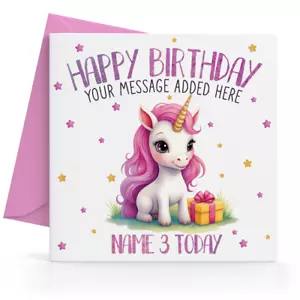 Personalised Girls Birthday Card Unicorn 1st 2nd 3rd 4th Daughter Granddaughter - Picture 1 of 8