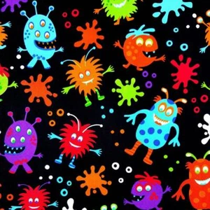 Novelty Funny Monsters/Aliens Boys Colourful 100% Cotton Fabric FQ Kids Crafts - Picture 1 of 1
