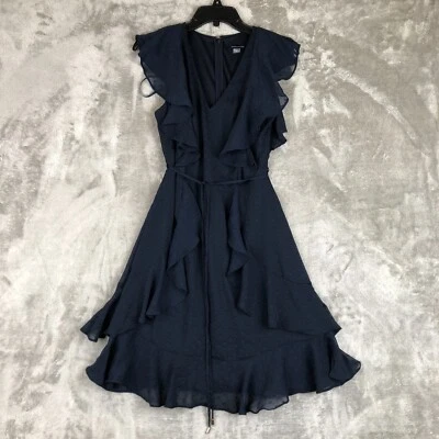 Tommy Hilfiger Dress Summer Spring 38" Chiffon Ruffled Navy Blue Polka Dot NWOT - Image 1 of 4