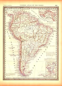 "SOUTH AMERICA" Antique original map 1883 - Picture 1 of 1