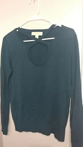 MICHAEL KORS NEW Women's Teal Crisscross Keyhole LS Sweater Top M - Picture 1 of 1