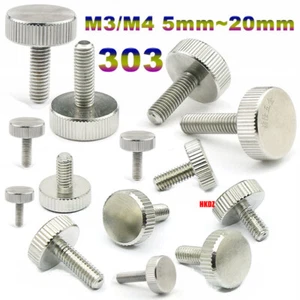 M3/M4 5mm to 20mm Flat Head Knurled Thumb Screws 303 Stainless Steel Hand Bolts - Picture 1 of 31