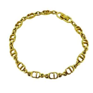 CHRISTIAN DIOR Bracelet Bangle Chain Gold Tone CD Small Logo GP Vintage AUTH F/S - Picture 1 of 8