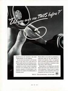 1937 Bell Telephone Western Electric label on phone handset Vintage Print Ad - Picture 1 of 1