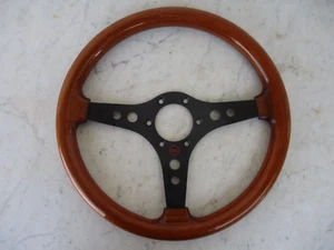Vintage Raid Steering Wheel Genuine Wood Black Metal 3 Spoke Made Italy - Foto 1 di 12