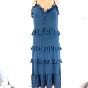Michael Kors Blue Tiered Ruffle Neck Tiered Ruffled Midi Dress Straps. XL - Picture 1 of 11