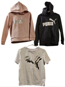 Lot of 3 Puma Girls Clothing - XS (5/6) - 2 Hoodies (Pink & Black) and 1 T-Shirt - Picture 1 of 9