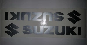 Metallic Silver Suzuki plus logo pair vinyl cut sticker / decals - Picture 1 of 5