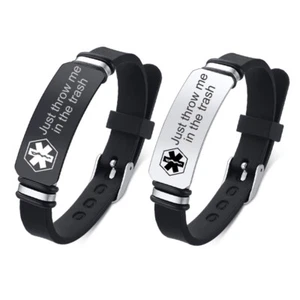 Personalized Custom Engrave Medical Alert Women Men ID Bracelet Silicone Armband - Picture 1 of 13