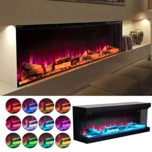 3-Sided Luxury Electric Fireplace 40-70" Inset Wall Fire 12 LED Flames Panoramic - Picture 1 of 22