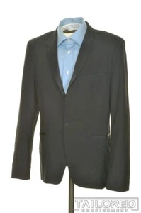 HUGO BOSS Solid Black Wool Mens Satin PEAK LAPEL Blazer Sport Coat Jacket - 40 R - Picture 1 of 9
