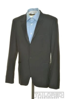 HUGO BOSS Solid Black Wool Mens Satin PEAK LAPEL Blazer Sport Coat Jacket - 40 R - Image 1 of 4