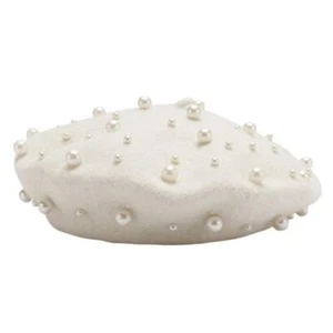 Women's Wool Berets Sweet French Pearl Beaded Beret Cap Winter Hat Knitted Be... - Picture 1 of 7