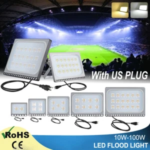 Plug-in 10W-100W LED Flood Light Outdoor Yard Spotlight Security Wall Lamp US - Picture 1 of 14