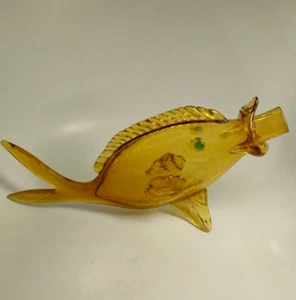Vintage 1960s MCM Amber Crackle Glass Fish Figural Bottle Decanter Italy 17" - Picture 1 of 11