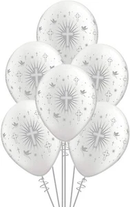 12 BALLOONS silver CROSS latex BAPTISM christening COMMUNION confirmation FAVORS - Picture 1 of 2