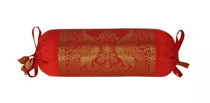 2 Pcs Indian Silk Blend Sofa Neck Roll Bolster Pillow Covers Brocade Pillowcase - Picture 1 of 6