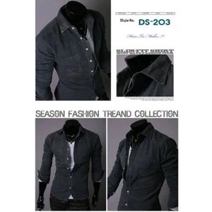 mens denim shirts washing slim fit size ASIA L-US S BLACK - Picture 1 of 2