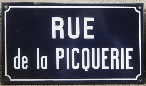 Old French enamel street road sign plaque la Picquerie shooting gallery drug den Cover