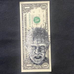 Pin Head Hellraiser 1 Dollar Bill Original painting Graffiti Art Horror Art - Picture 1 of 7