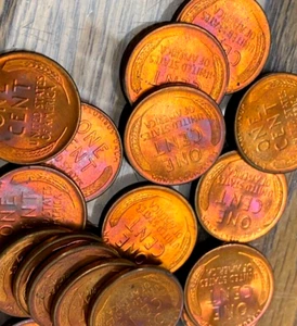 (46 pc) 1957-D Lincoln Wheat Cent BU Roll Phenomenal Original Toning CHRC - Picture 1 of 2